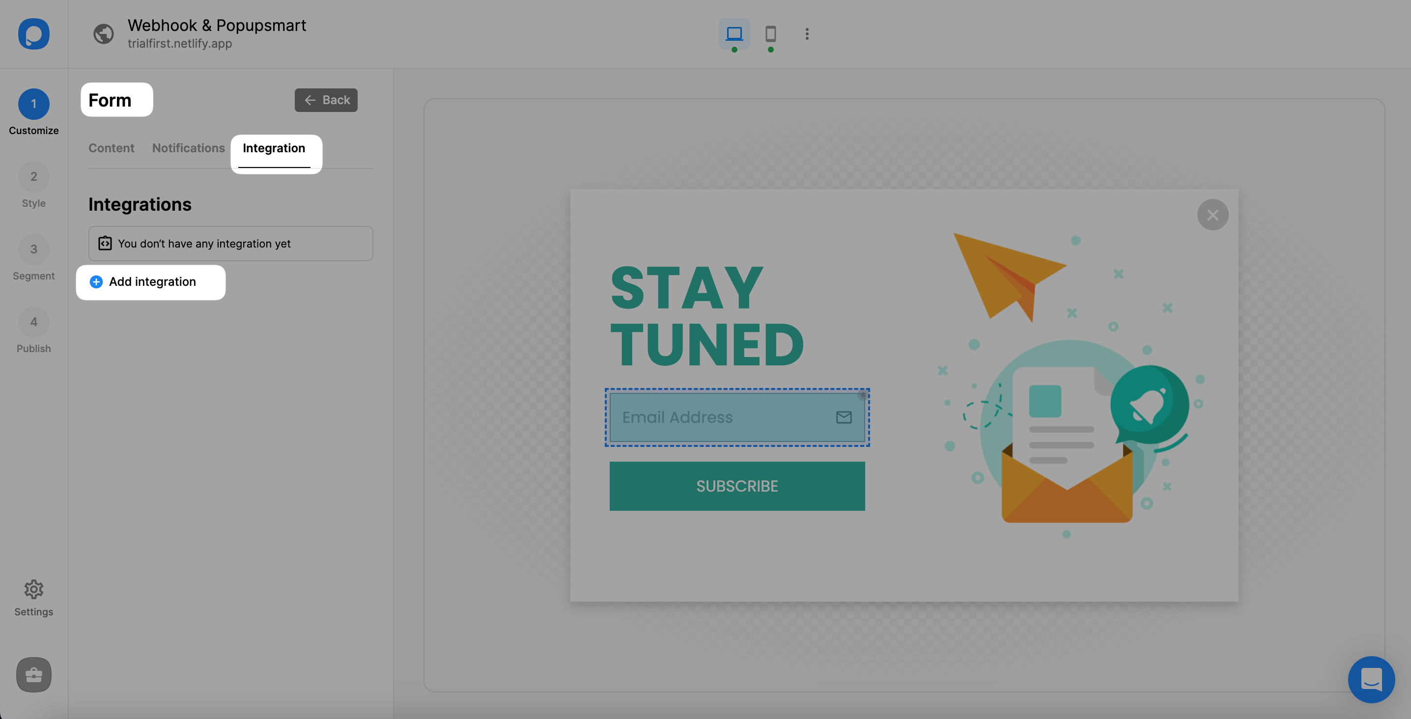 entegrasyon webhook'u ekle