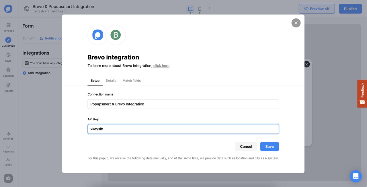 api connection brevo