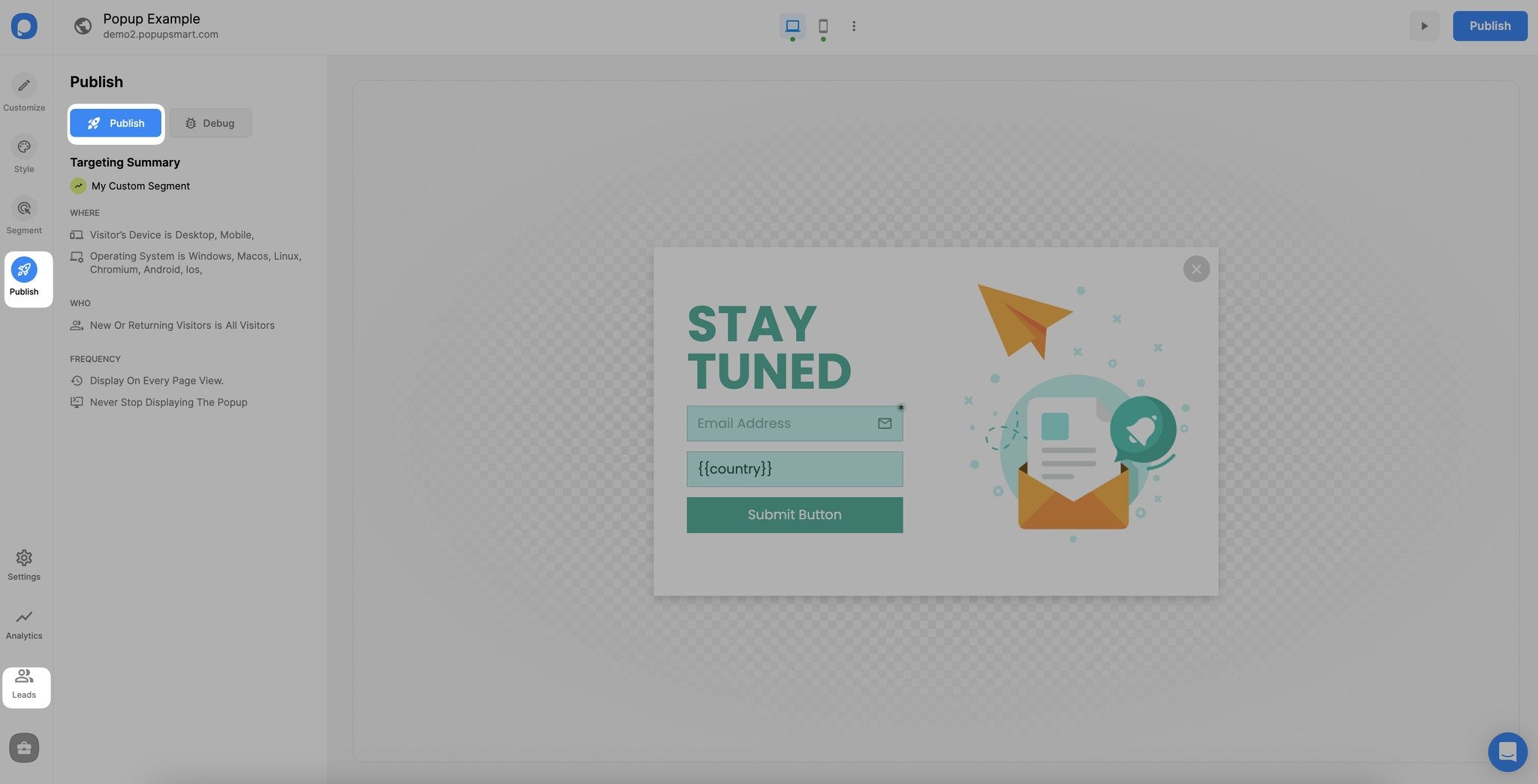 popup yayınlama ve potansiyel müşteri kısmını görme