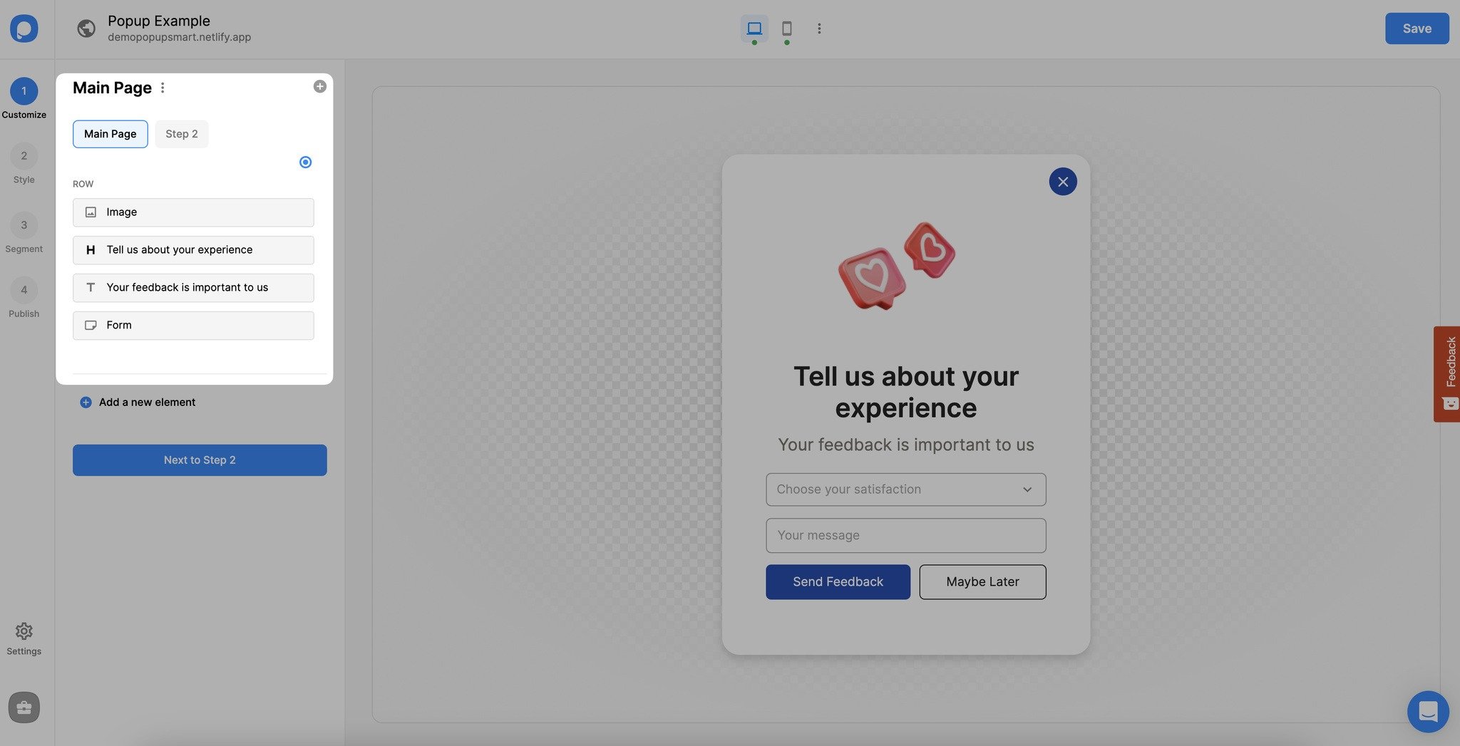ana popup sayfa özelleştirme bölümü