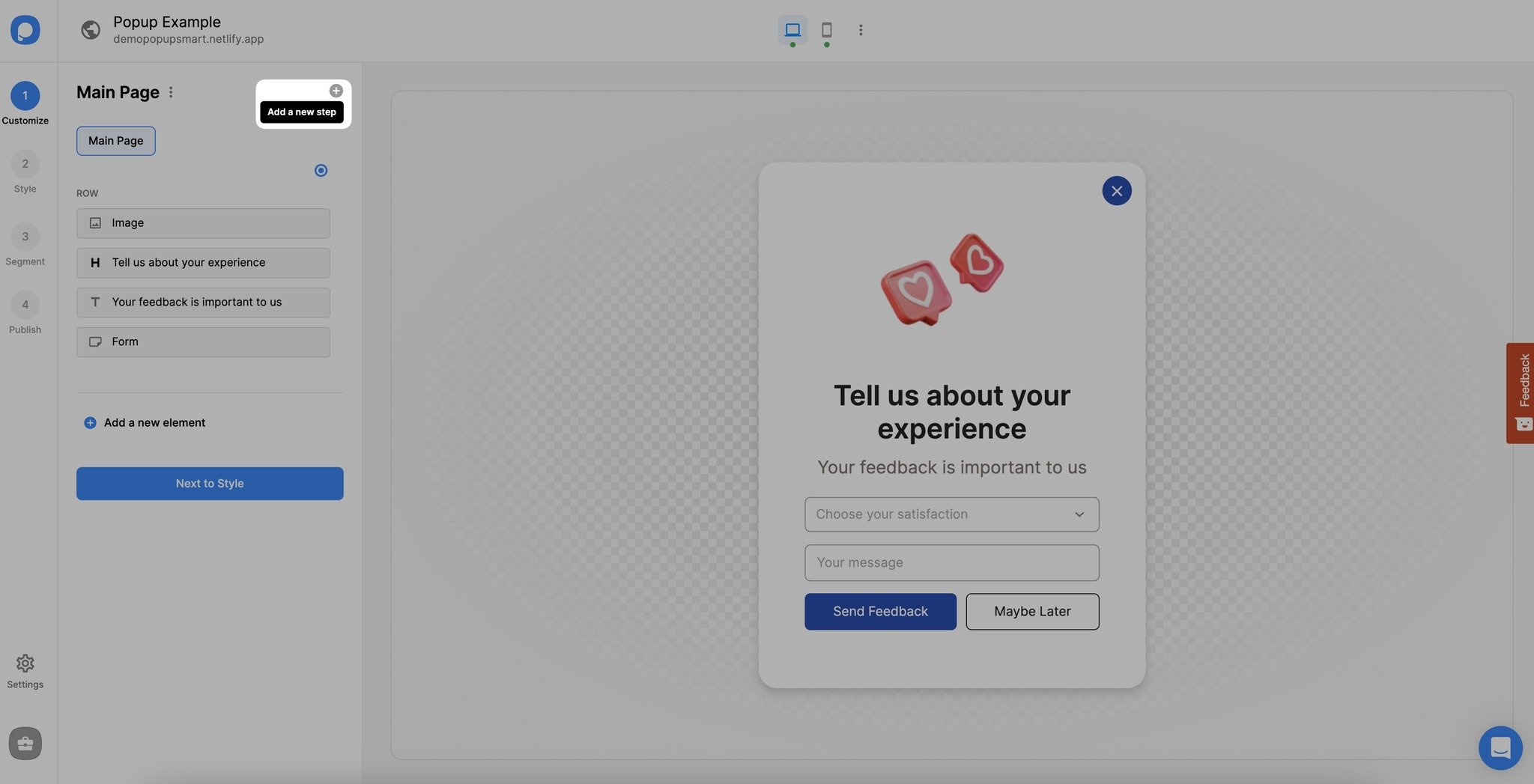 popup'a yeni bir adım ekleme