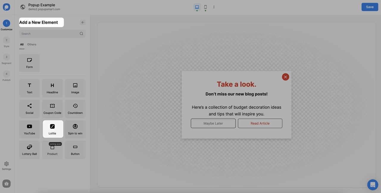 popup'a lottie öğesi ekleme