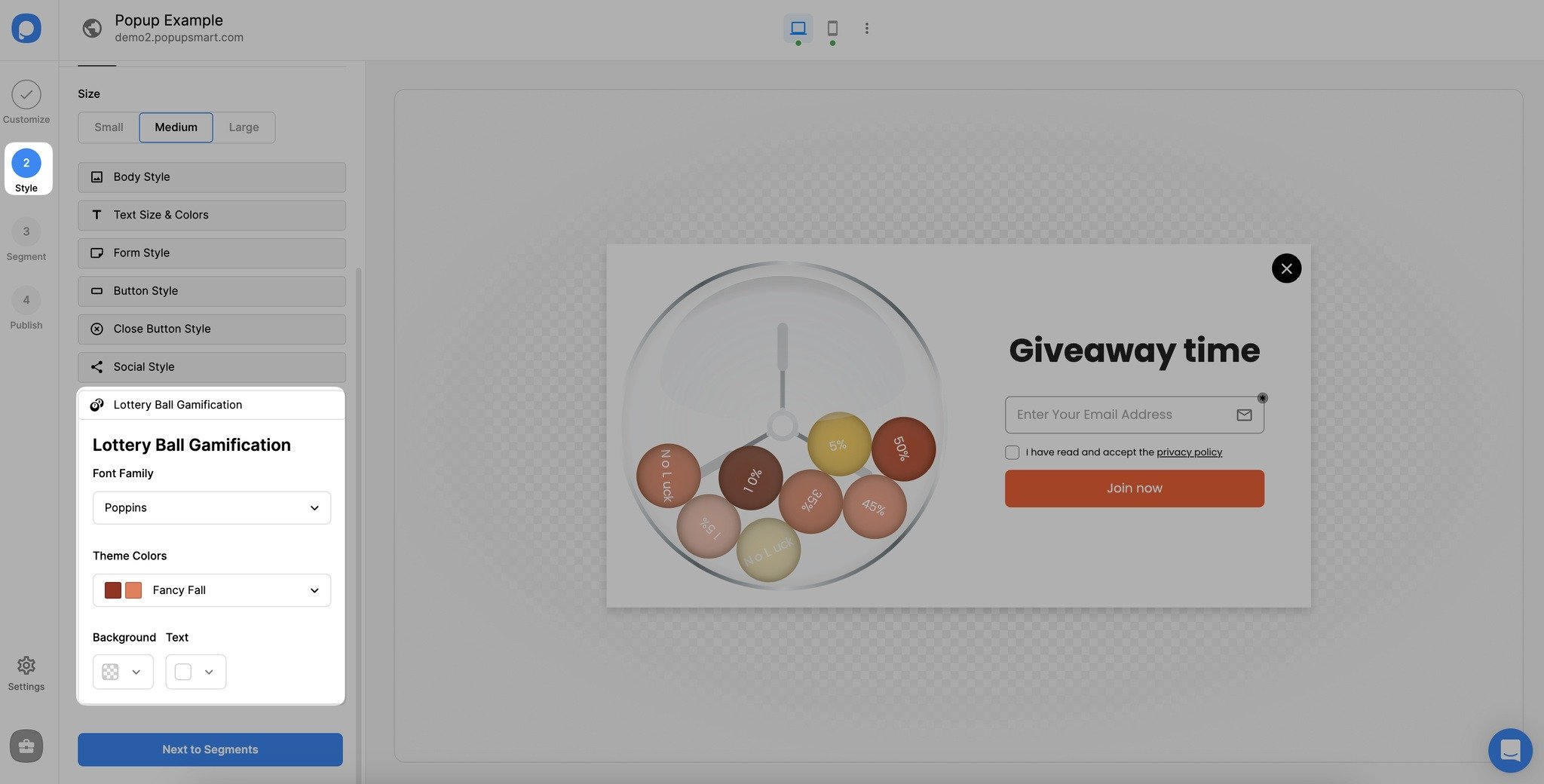 stil adımında loto öğesinin ayarlanması