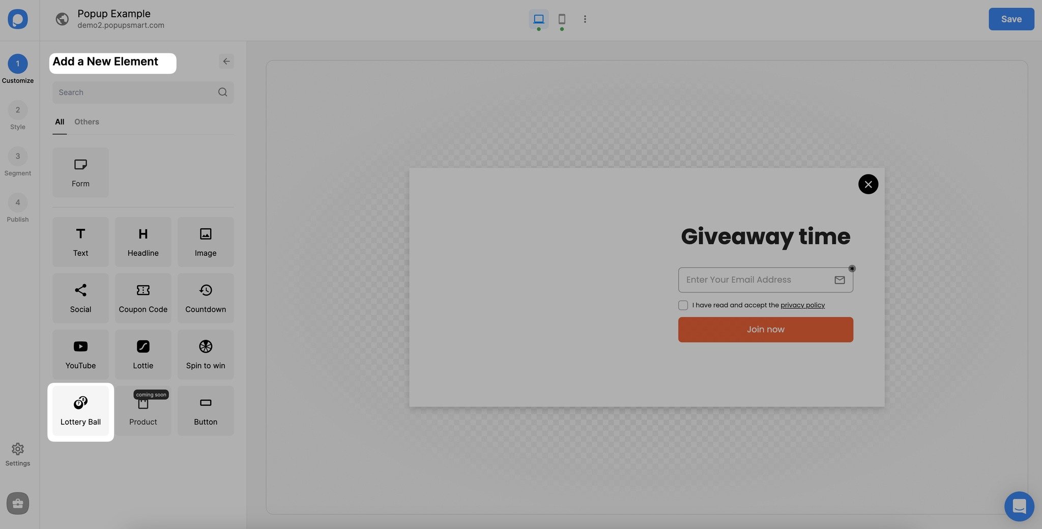 Loto öğesinin seçilmesi