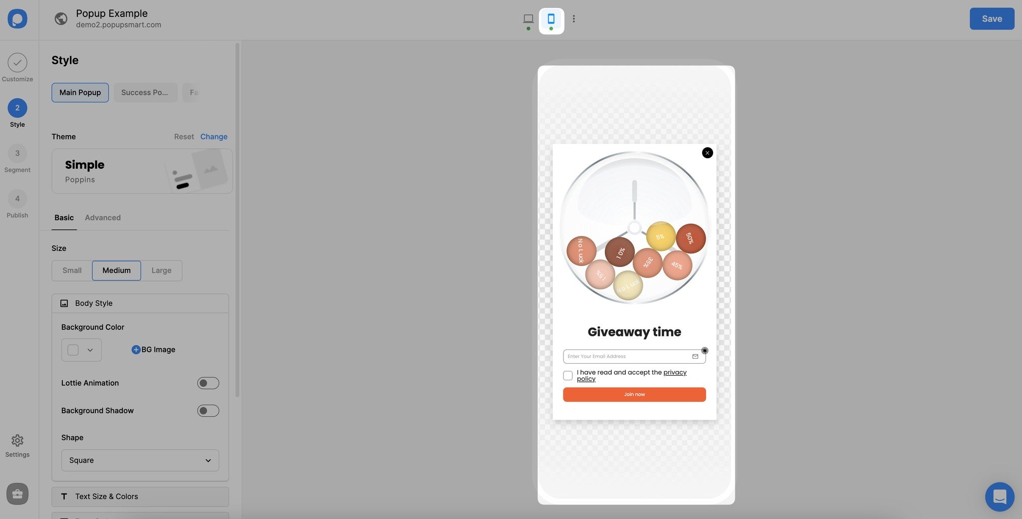 popup kampanyasinin mobil görünümü