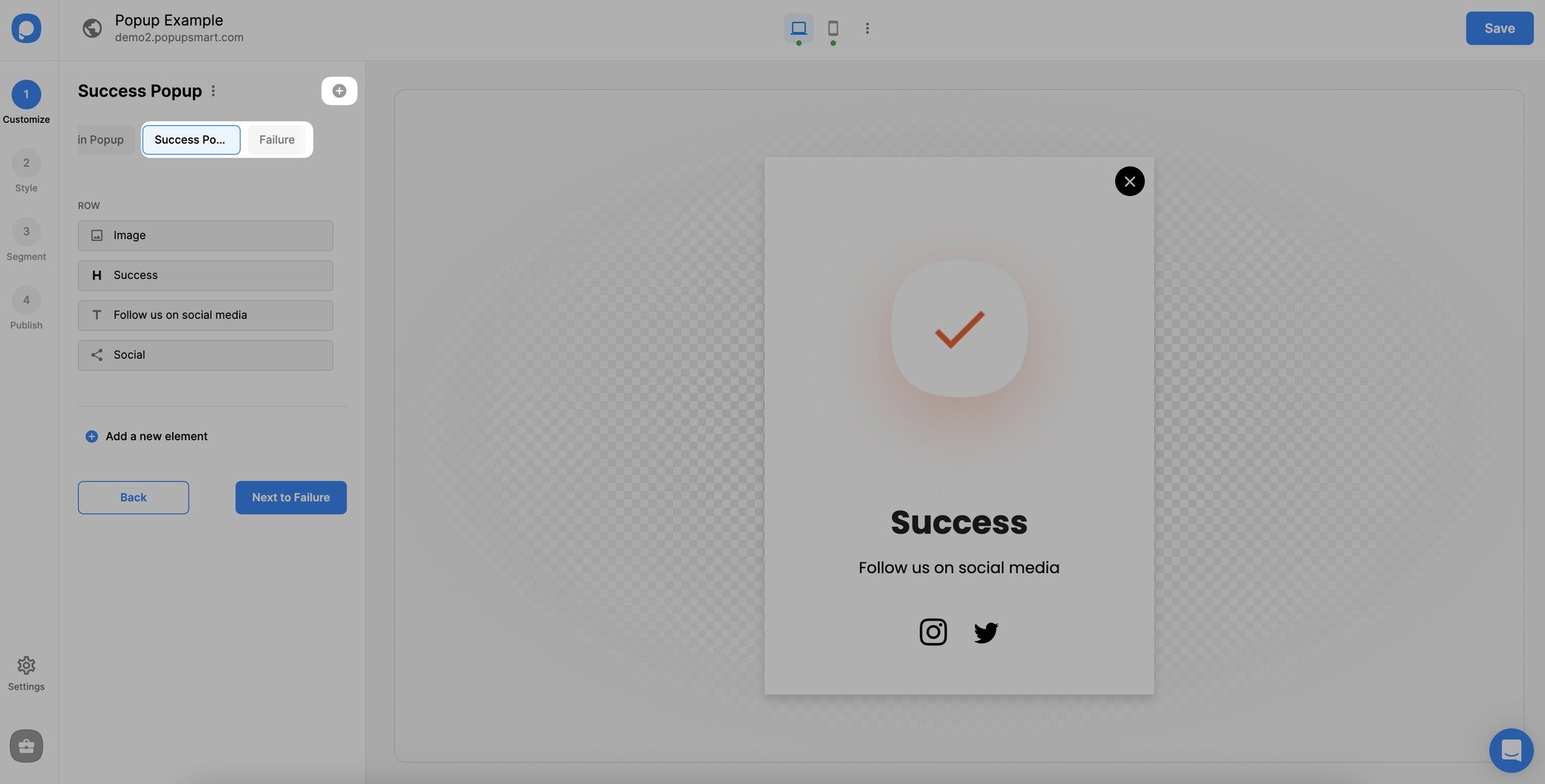 başarı ve başarısızlık adımları oluşturma