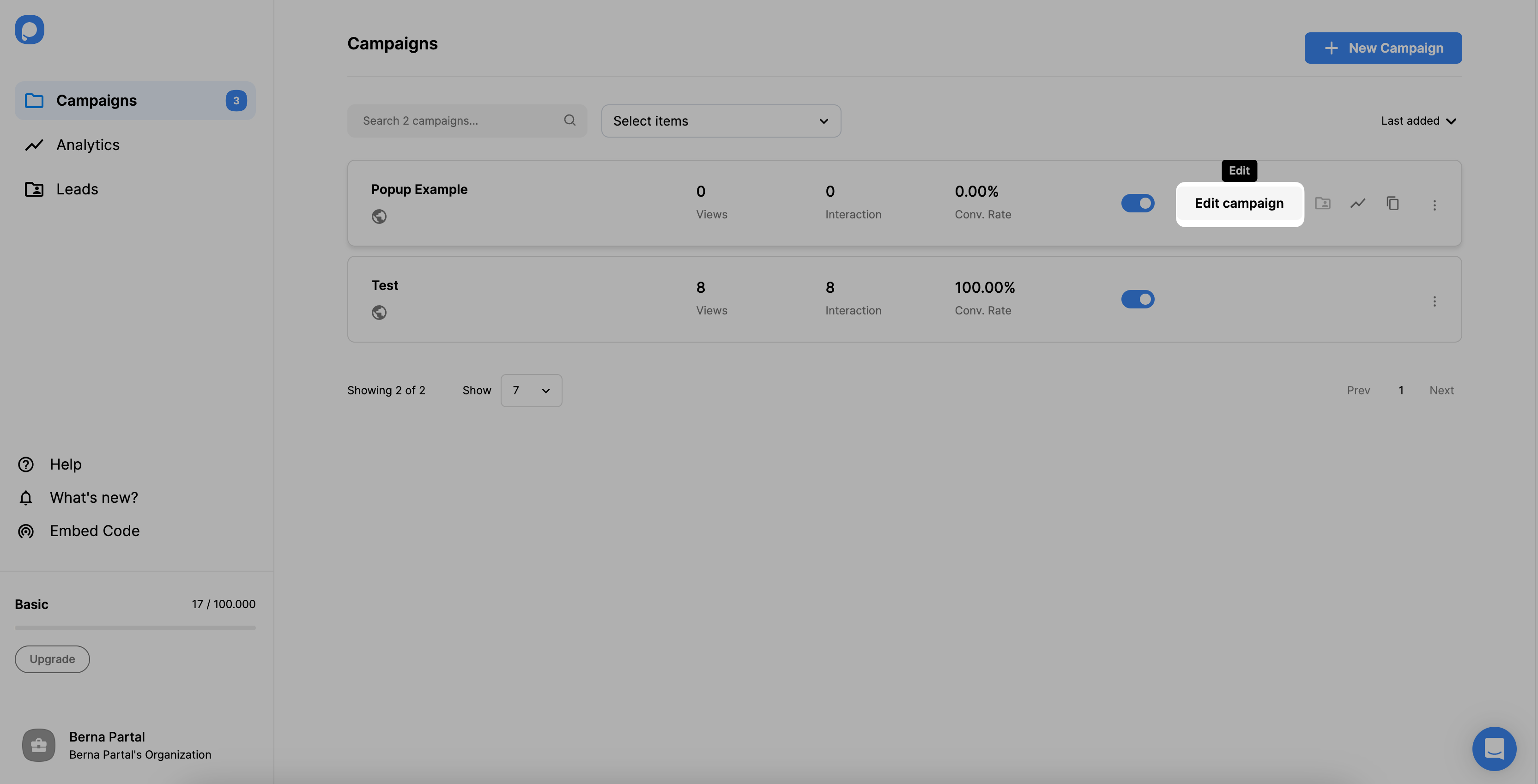 edit campaign button