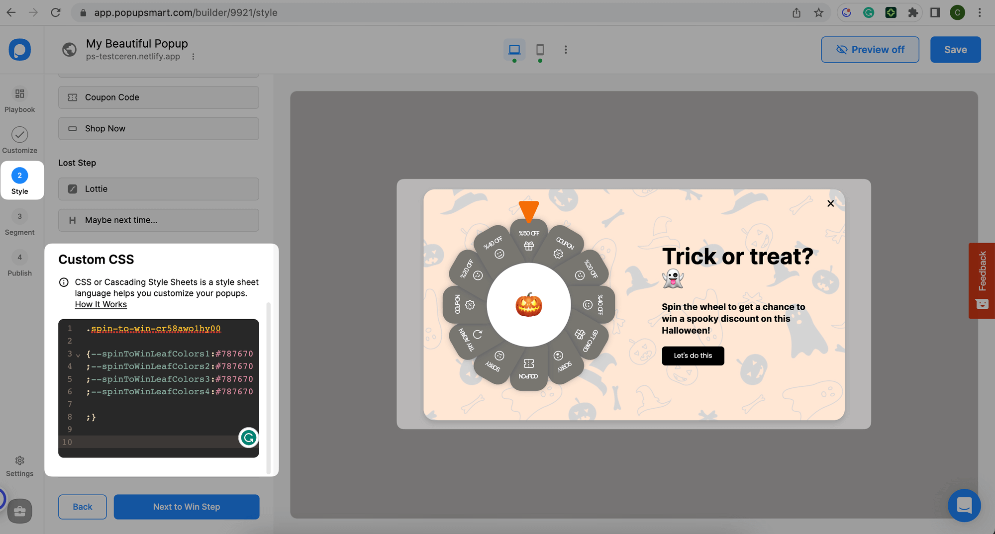 çarkıfelek popup için css kodları