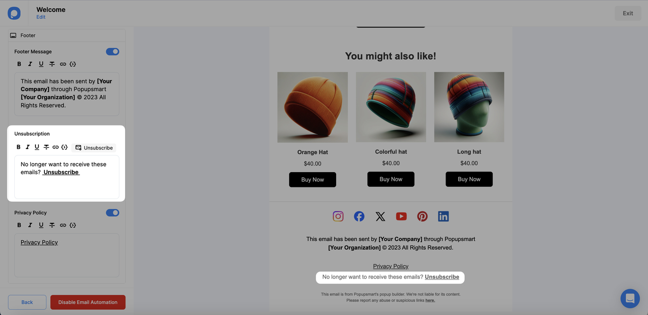 e-postada abonelikten çık metni