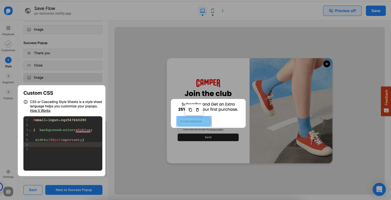 custom css kullanarak posta adresi elementinin boyutunu değiştirme