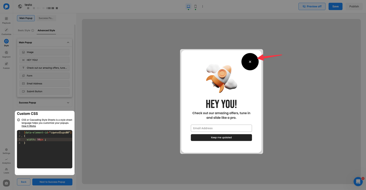 kapatma butonunu işaretleme