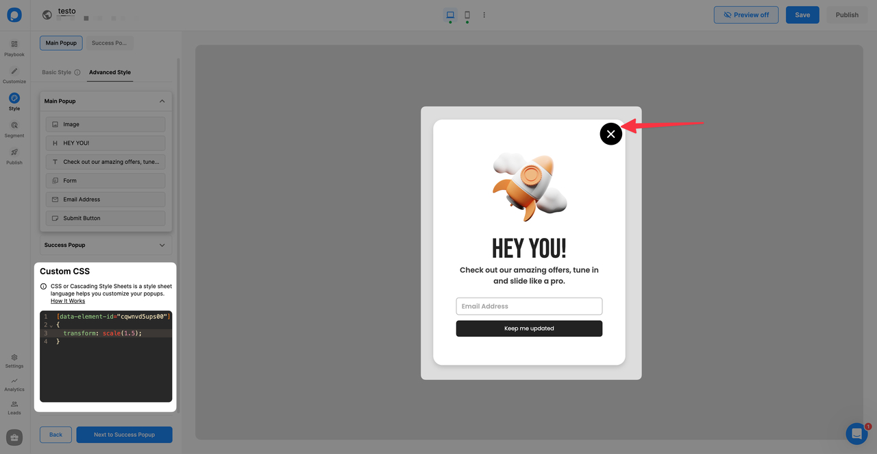 popup custom css kutusu