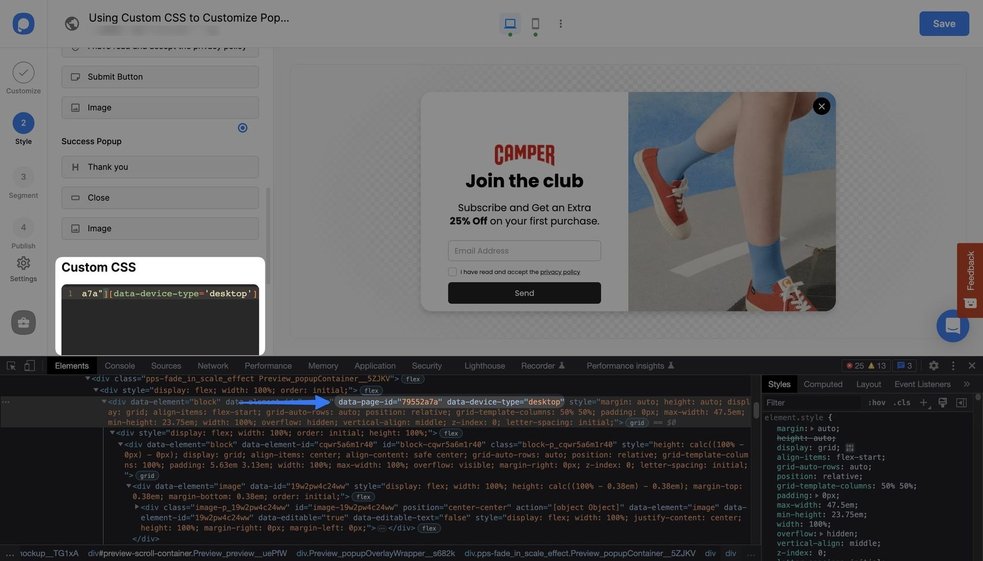 inceleme aracında data page id'yi gösteren ok