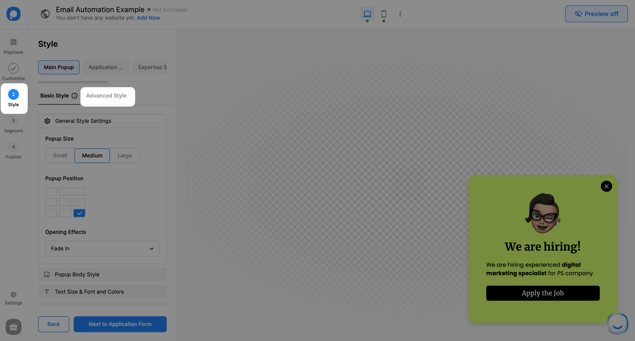 gelişmiş stil bölümü