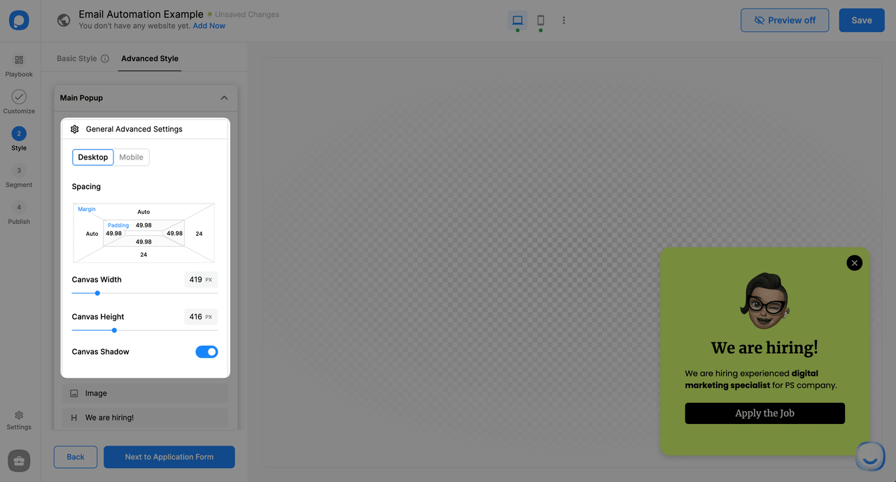 general advanced settings option