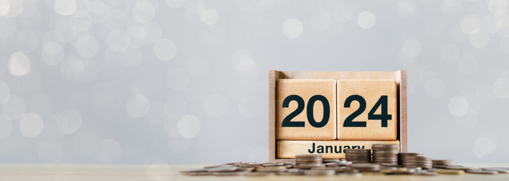 Goal Concept. Year 2024 With Celebration. 2024 Wooden Blocks On