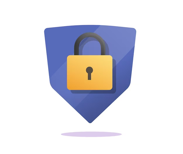 A secure lock icon with a shield, representing data protection and privacy