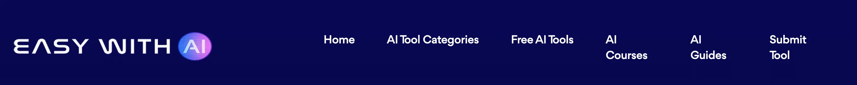 Easy With AI homepage highlighting various AI tool categories and guides