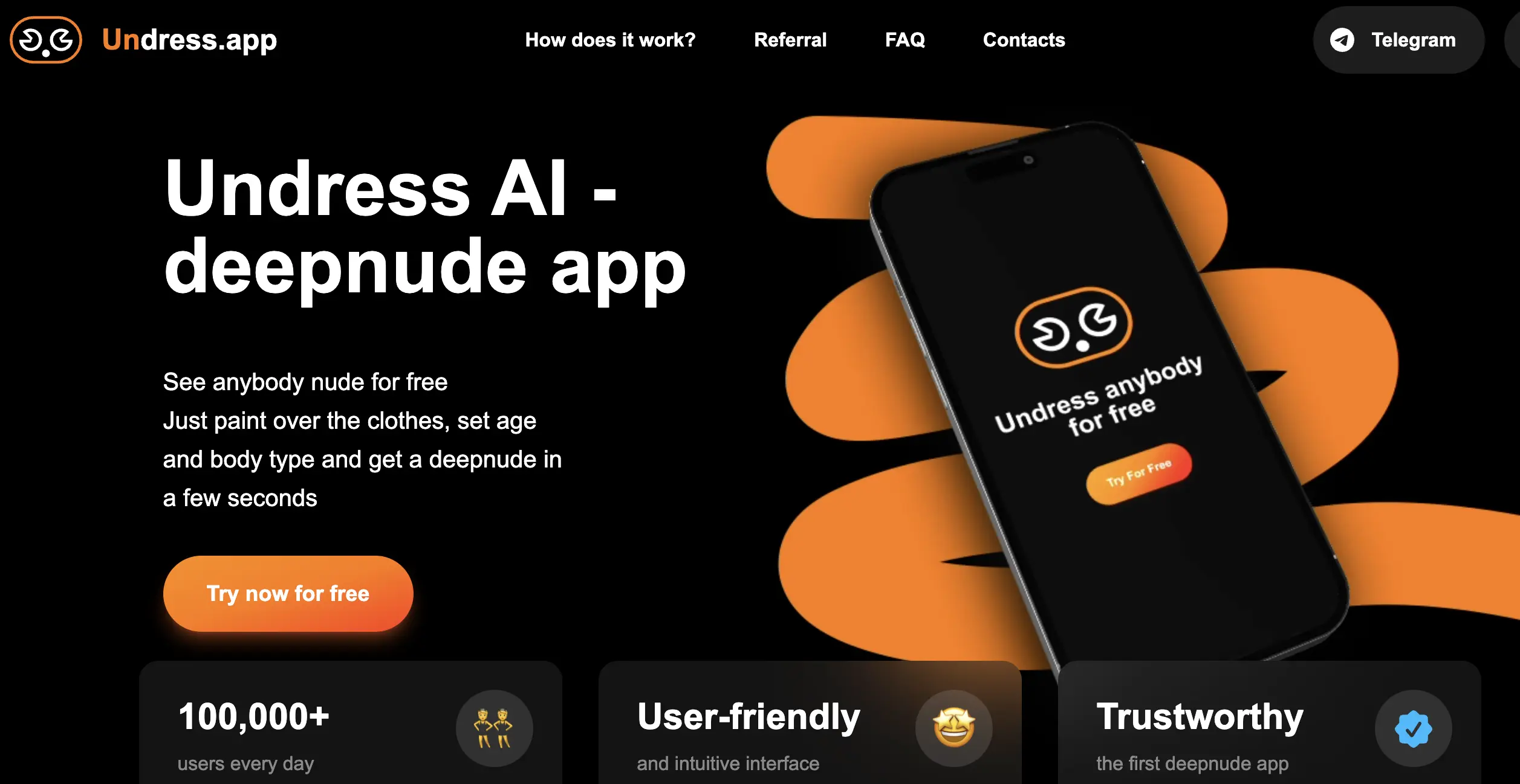 Undress.app deepnude AI app homepage