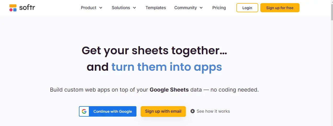 Screenshot showcasing Softr's integration with Google Sheets and Airtable for dynamic data management.