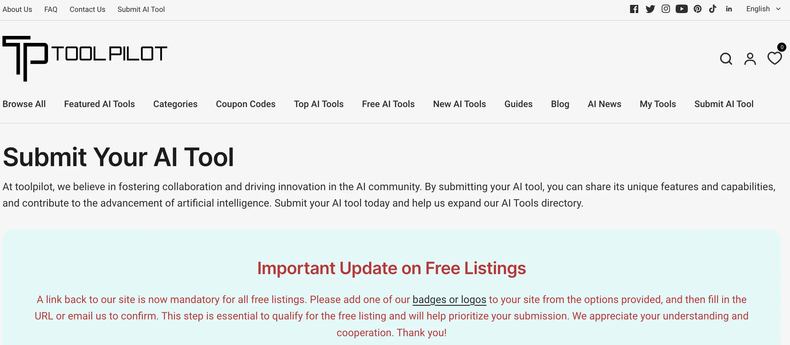 Toolpilot.ai Submit your AI tool page