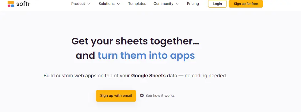 Softr’s interface showcasing its integration with google sheets
