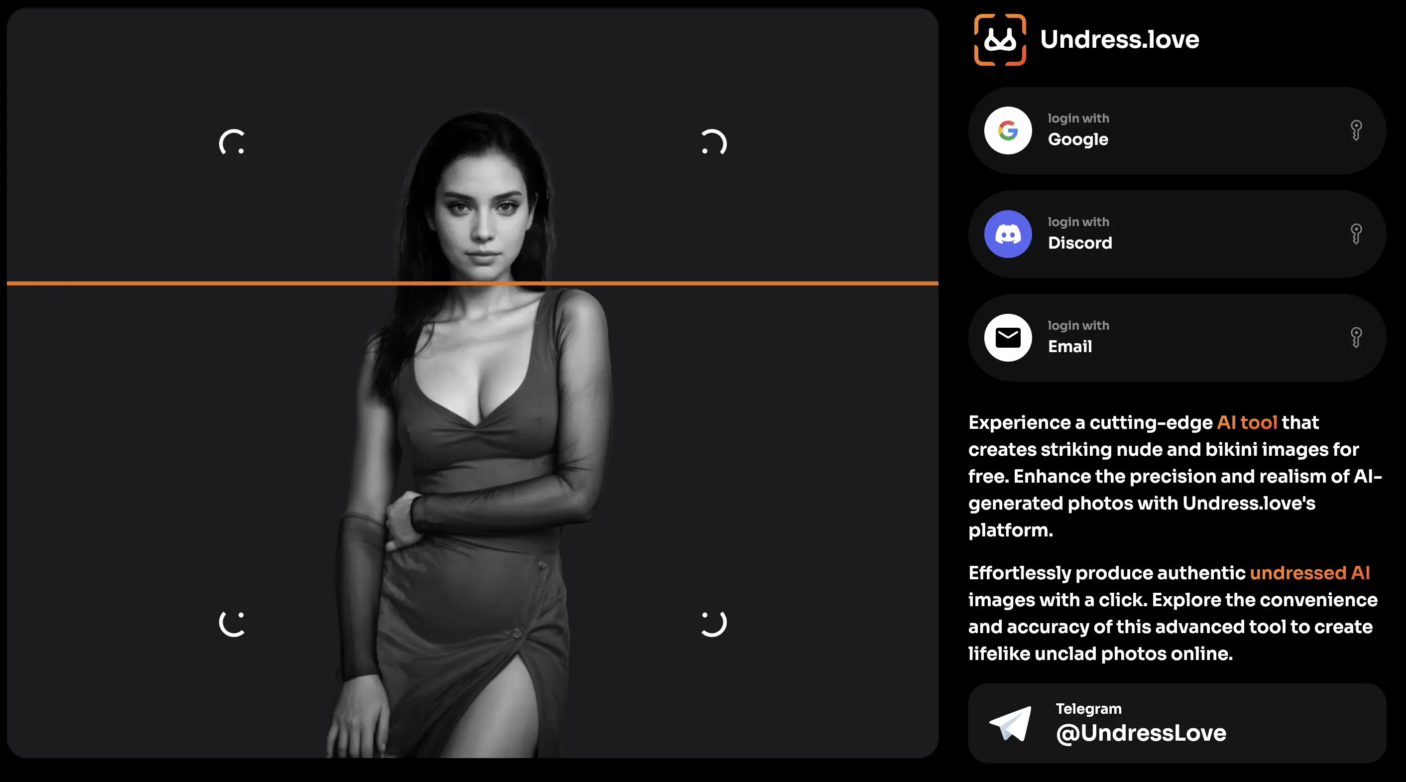 Undress.love platform homepage emphasizing its capability to generate nude and bikini images with AI