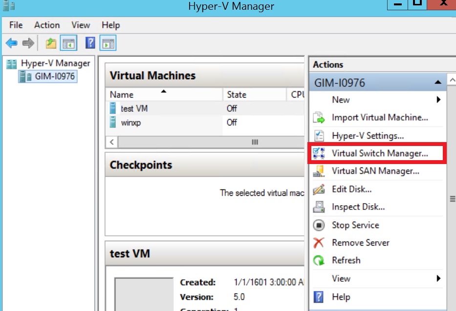Figure 1. Hyper-V Manager