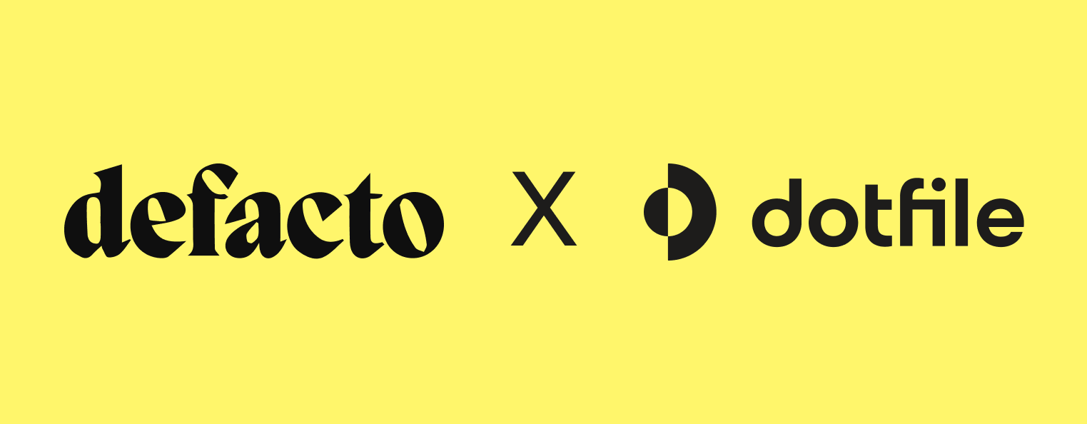 Defacto x Dotfile banner with logos