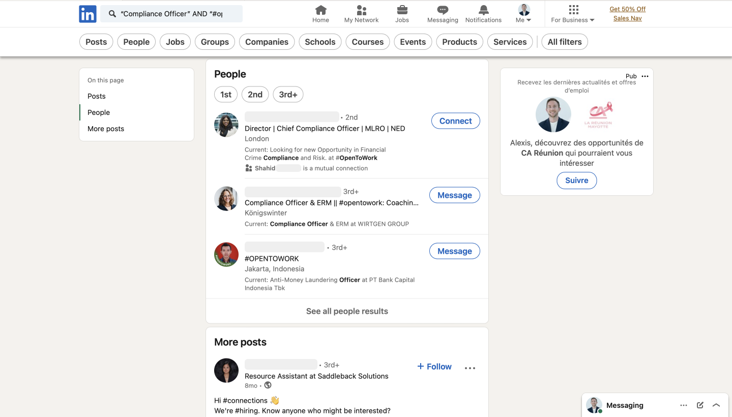 'Open to work' filter on LinkedIn.