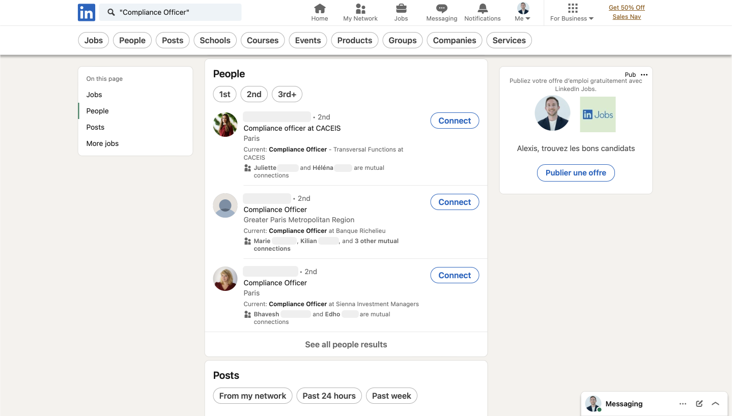 Use search bar to look for professionals on LinkedIn