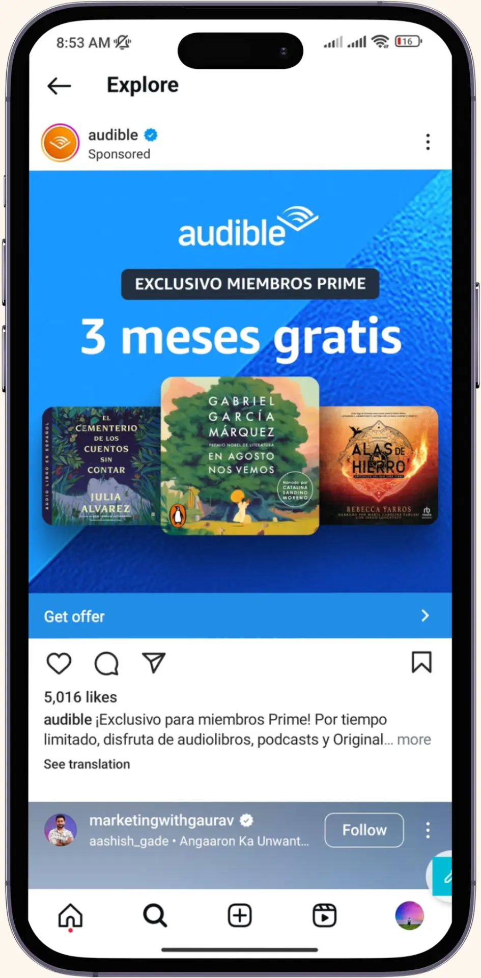 Sección Explorar de Instagram