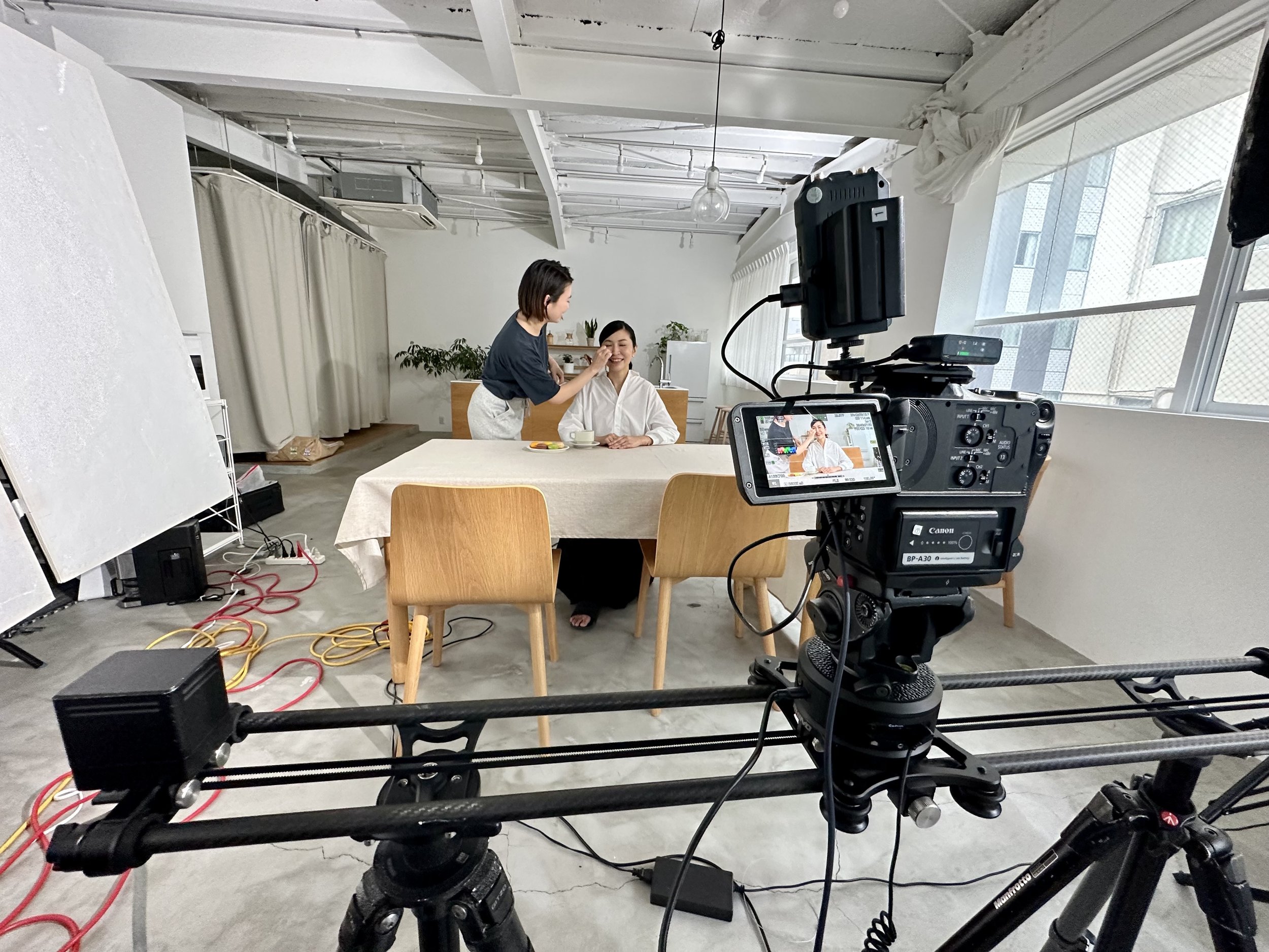 on set in a house studio filming a branding story video, tokyo