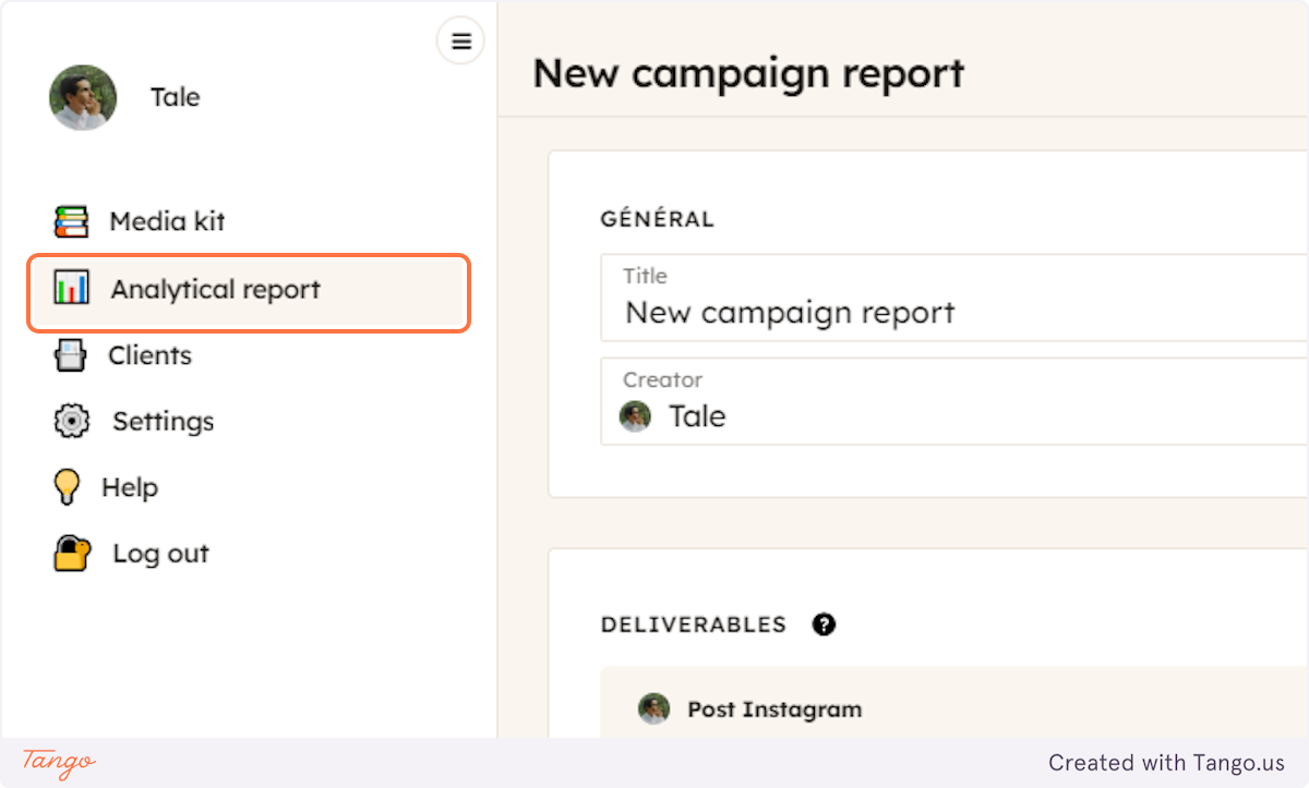 Select "Analytical report" to create a rapport of your last campaign