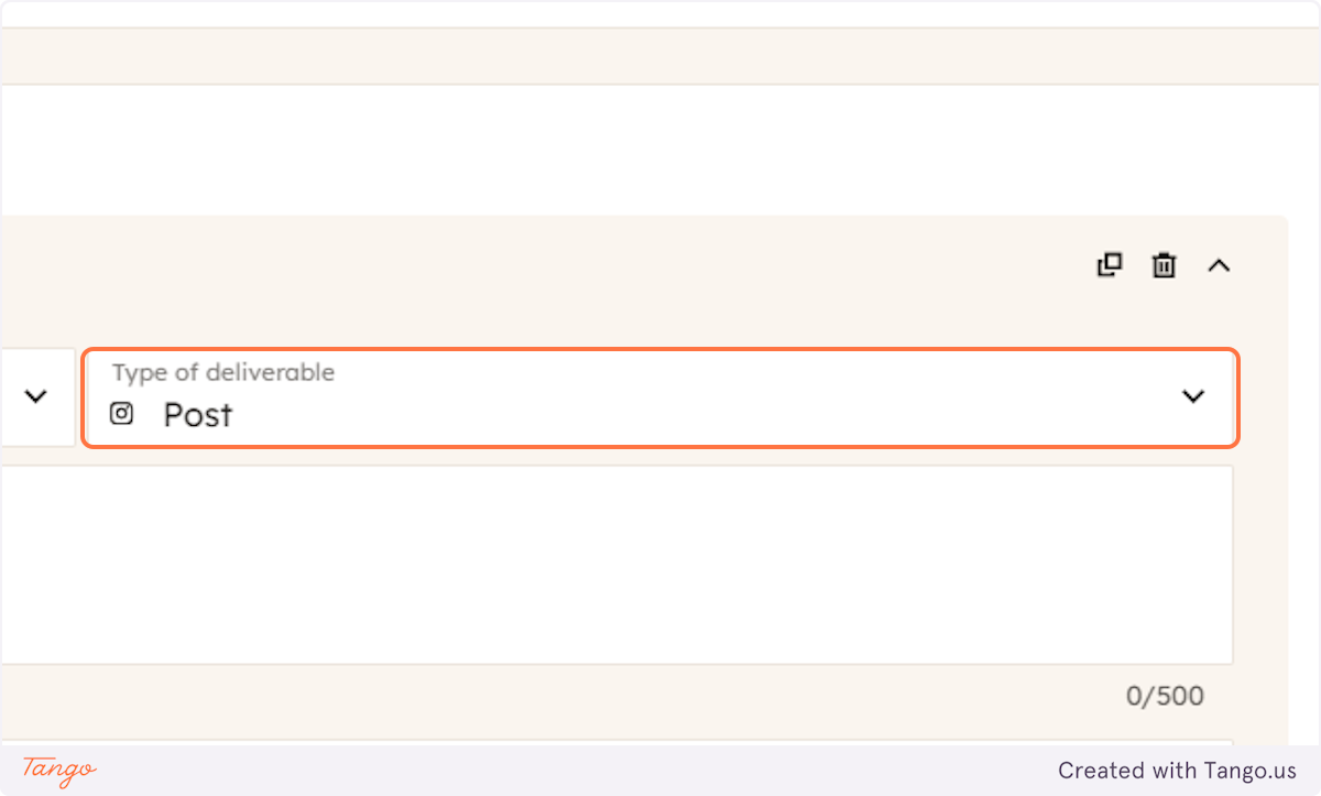 Choose the type of deliverable