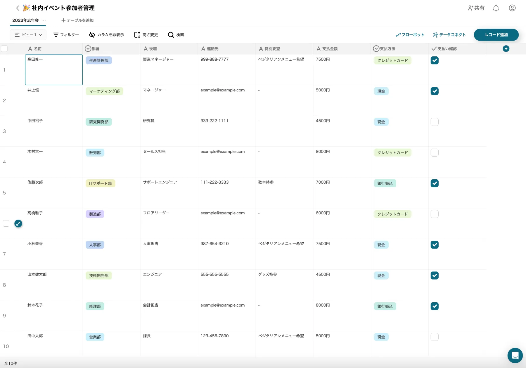 社内イベント参加者管理
