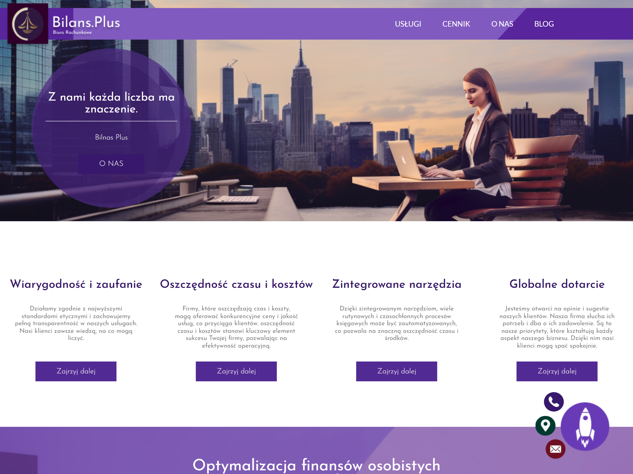 Zdjęcie które pokazuje wykonaną realizację strony online. Jest to Zdjęcie strony "bilans-plus.webflow.io".