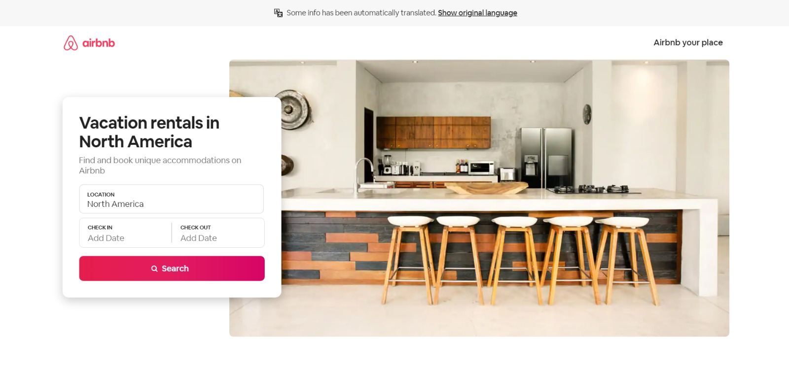Airbnb’s landing page.