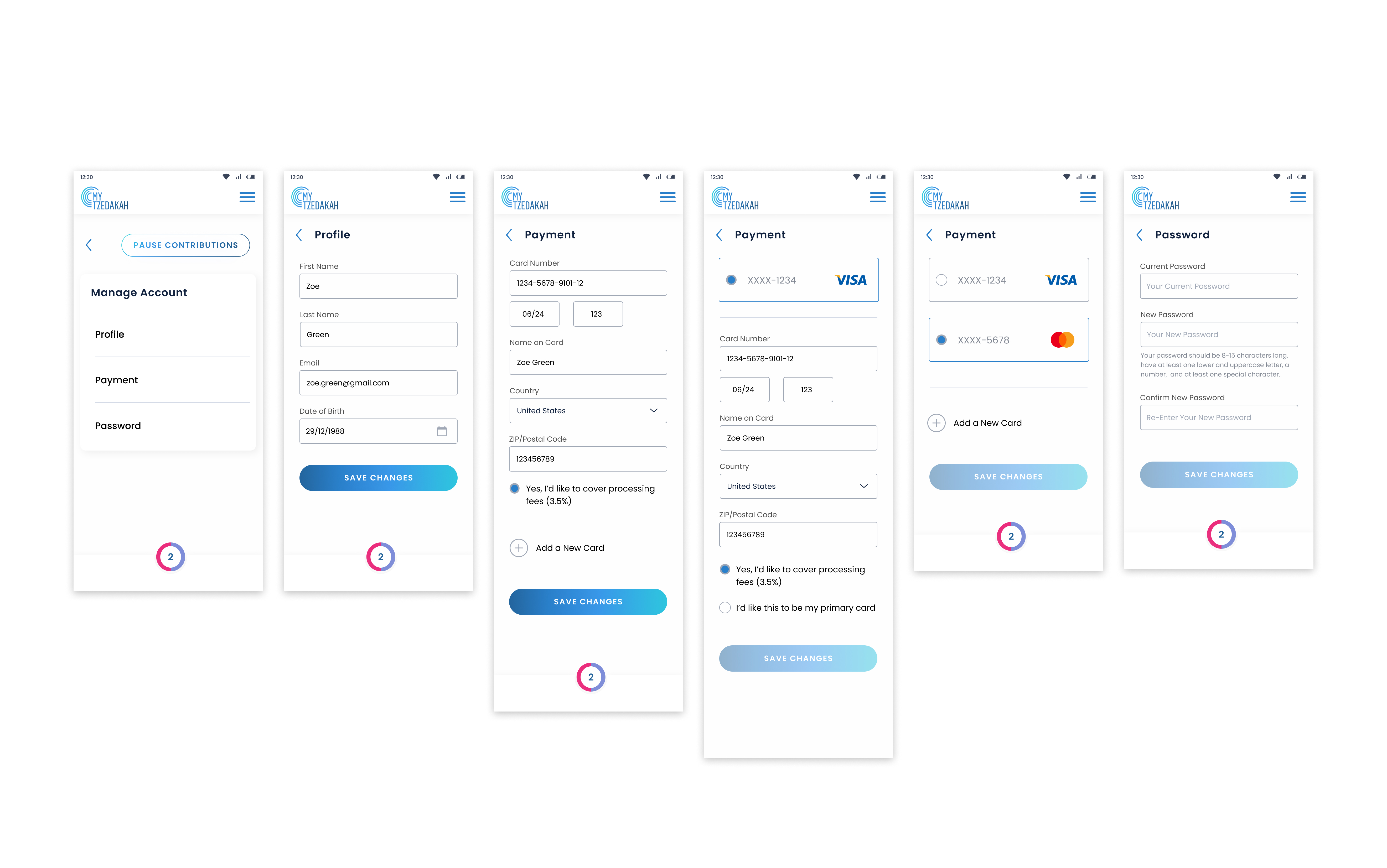 MyTzedakah — account settings, mobile