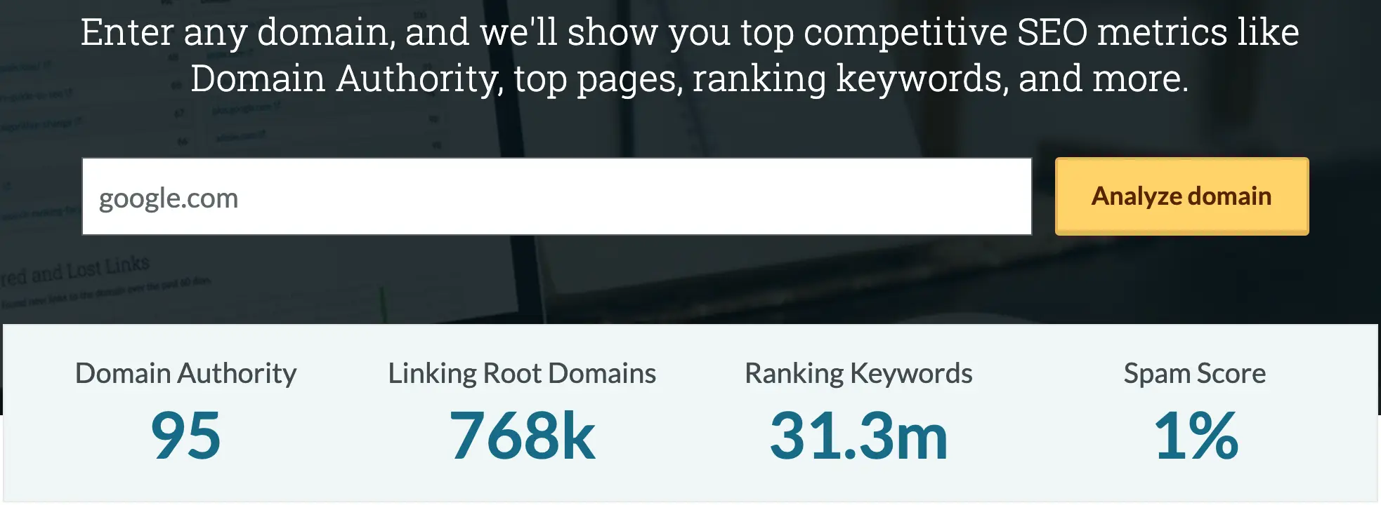 Google Domain Authority score on MOZ.