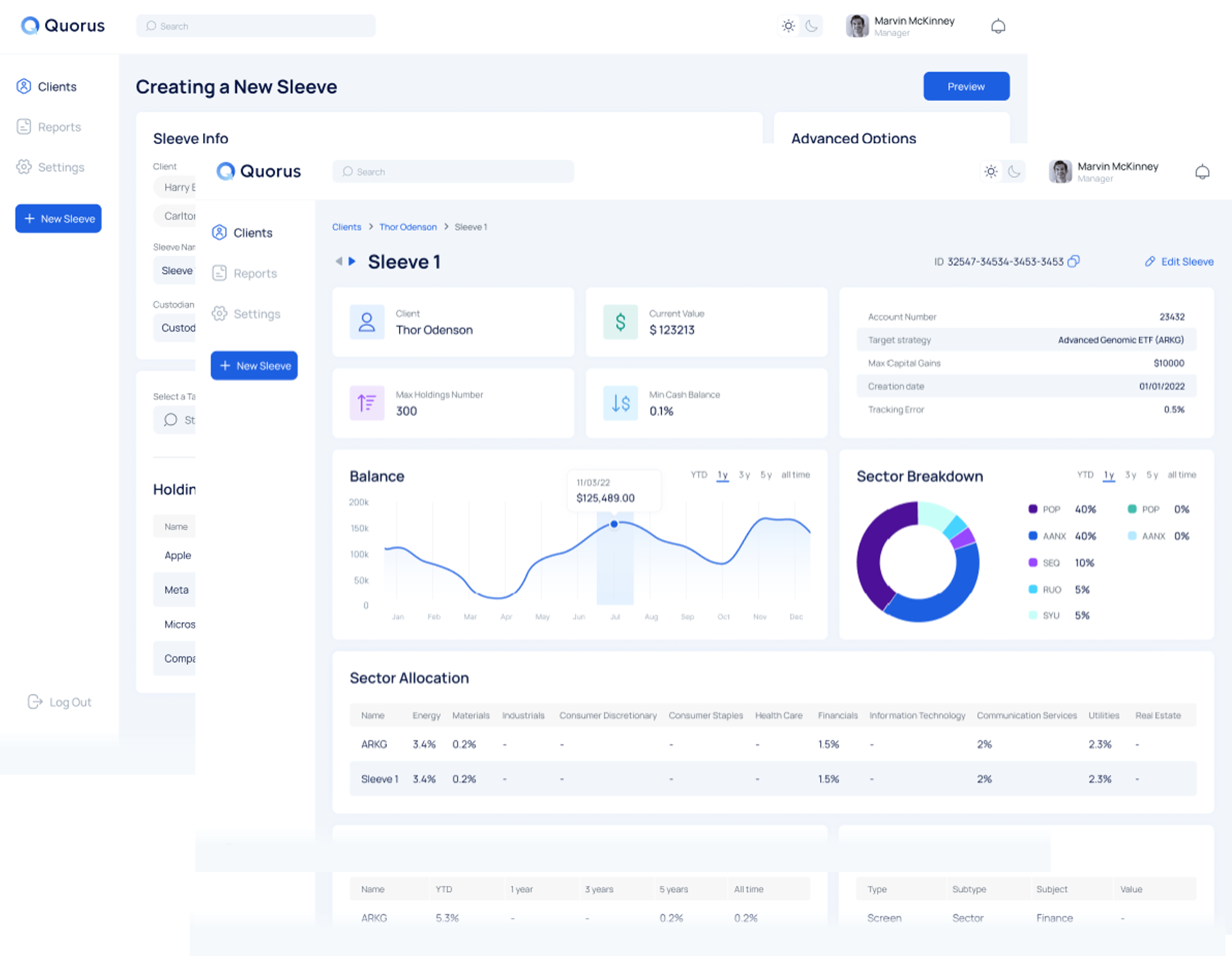 Quorus’ advisor platform user interface