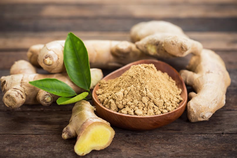 Ginger root on a hardwood table
