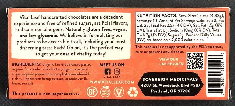 photo showing back label of a chocolate bar which follows the us food labeling requirements by displaying the manufacturer and nutritional information