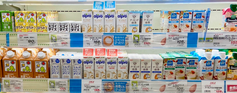 plant-based milk on store shelves - oat