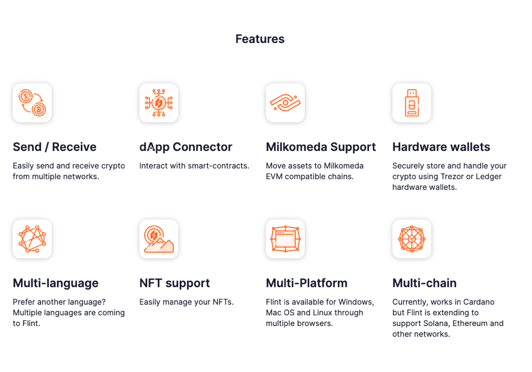 ฟีเจอร์ Flint Wallet ภาพจาก dcSpark