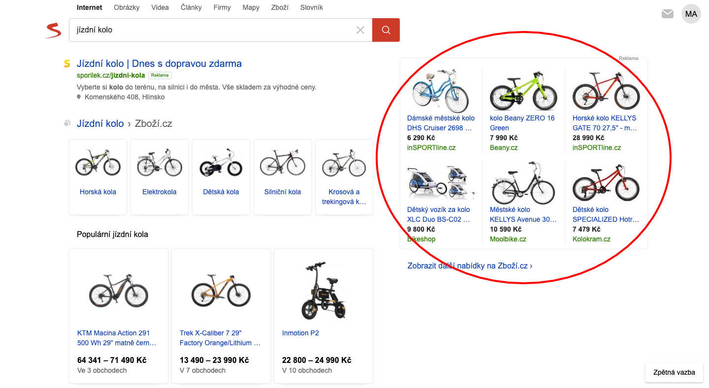 Jízdní kolo vyhledávač Seznam.cz
